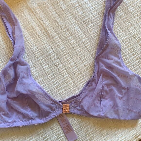 Savage X Fenty Flocked Logo Bralette Sz M Wireless Bra Front Opening Lavender - Picture 1 of 4